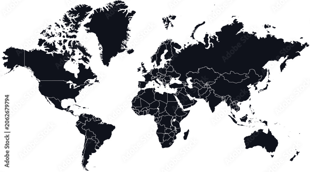 Obraz premium Black political world map on white background