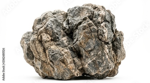 Large rough grey stone rock isolated on white background