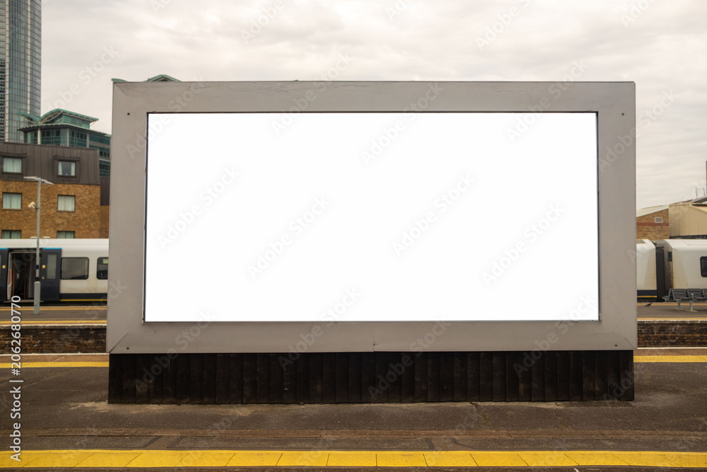 Fototapeta premium LONDON - blank advertising hoarding on train station platform