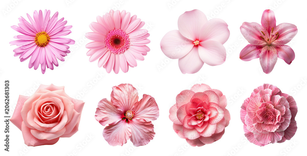 Naklejka premium PNG Pink flowers variety collection beauty on transparent background