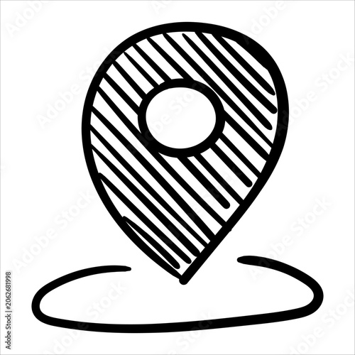 Hand-drawn location pin icon with doodle style, ideal for maps, GPS, and navigation interfaces.