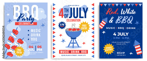 Canvas Print 4th of July invitation templates set