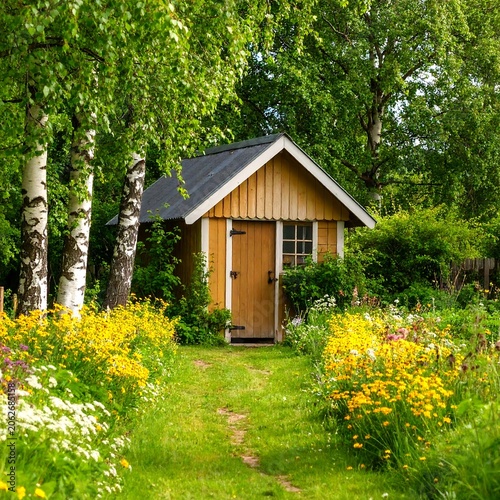 Wooden shed in a garden