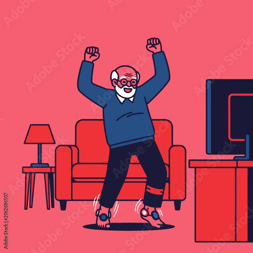 Elderly Man Exercising with Ankle Weights.