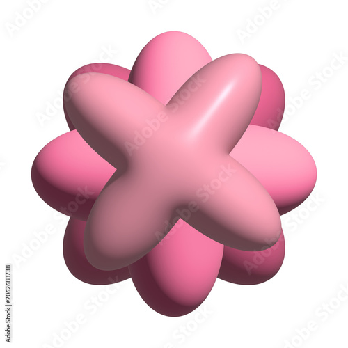 Abstract 3D pastel pink geometric flower shape, smooth inflated intersecting rounded forms, modern minimalist isolated illustration