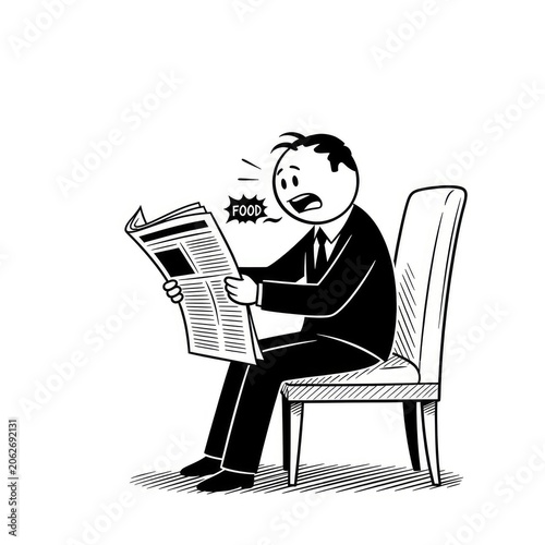 Man reading newspaper with shocked expression.
