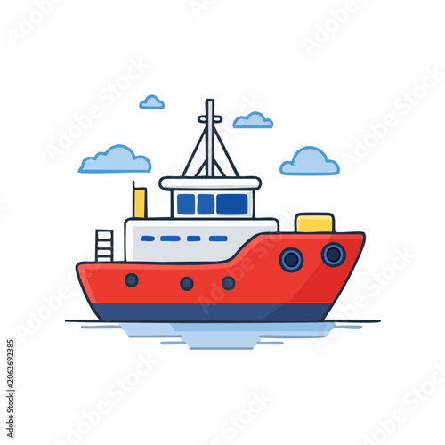 Flat design cruise ship with lighthouse