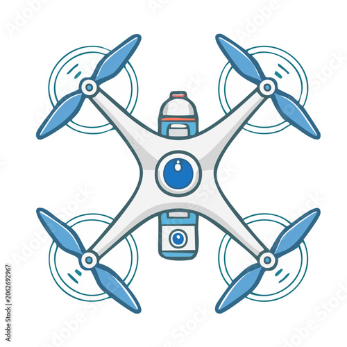 Flat design drone with house and sun