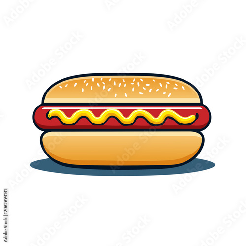 Flat design vector of a hot dog with condiments