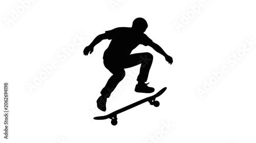 Silhouette of a skateboarder performing a trick mid-air.