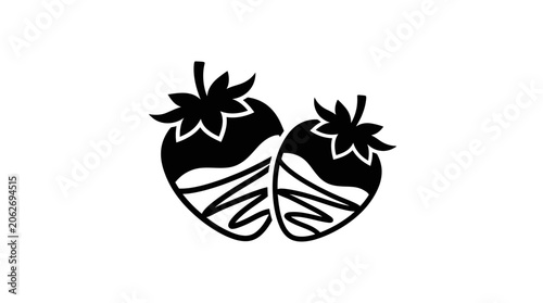 Two chocolate covered strawberries icon graphic illustration.