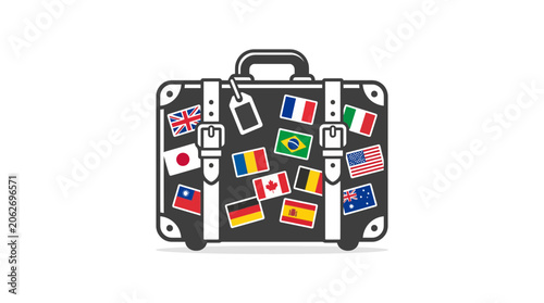 Fotografía Vintage suitcase covered in international travel stickers and flags, symbolizing global adventure