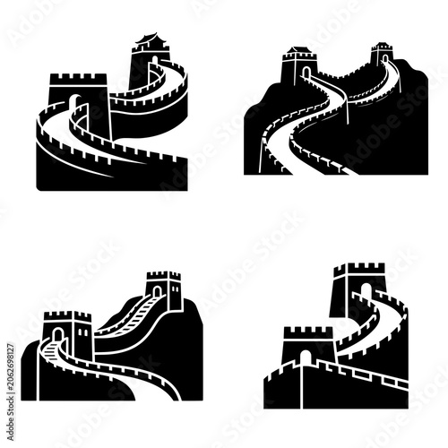 Great Wall of China icon featuring the world-famous historic fortification with watchtowers and winding architecture. Clean vector design ideal for travel, tourism, heritage, and educational projects.