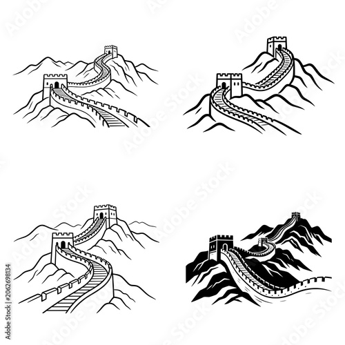 Great Wall of China icon featuring the world-famous historic fortification with watchtowers and winding architecture. Clean vector design ideal for travel, tourism, heritage, and educational projects.