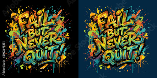 Foto Vibrant 'fail but never quit' motivational graphic