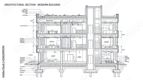 Tableau sur toile Architectural section of a modern multi level building structure
