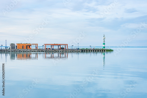Hungary, Lake Balaton, view of the small marina for small boats in Tihany.
