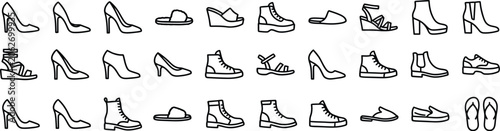 Cuadro en lienzo Collection Of Shoe Silhouettes Black Line Art On White Background
