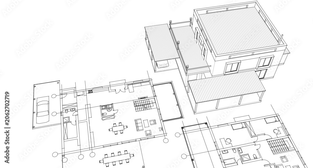 Fototapeta premium house architectural project sketch 3d illustration