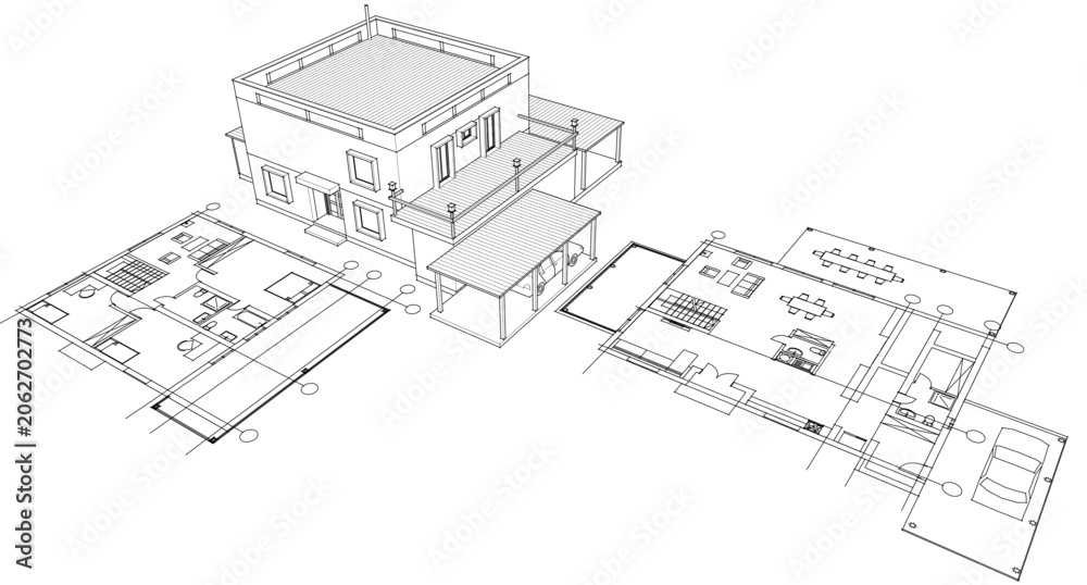 Fototapeta premium house architectural project sketch 3d illustration