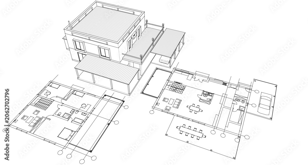 Fototapeta premium house architectural project sketch 3d illustration