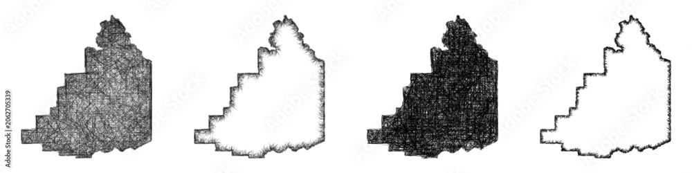 Fototapeta premium Monochrome sketch Fremont County (Idaho) outline map design set