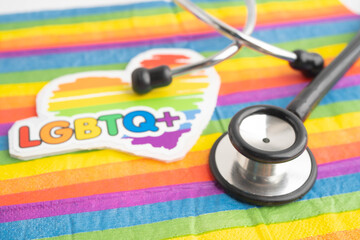 LGBT symbol, Stethoscope on rainbow flag, rights and gender equality, LGBT Pride Month in June.