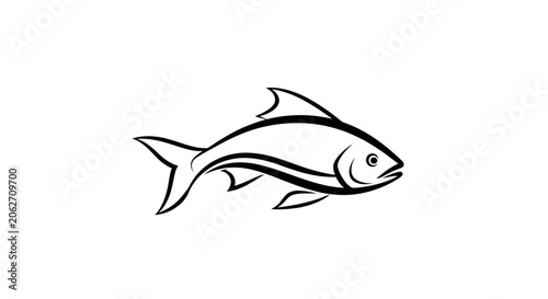 Simple Outline Drawing of a Swimming Fish with Clean Lines on Isolated White Background