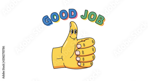 Cartoon hand with thumb up gesture and 