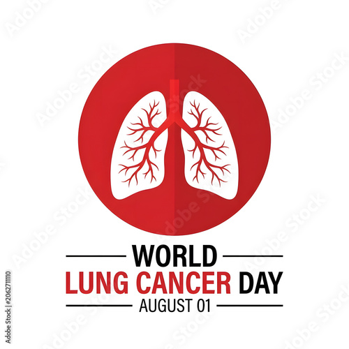 World Lung Cancer Day Awareness Campaign with Red Lungs Symbol on White Background