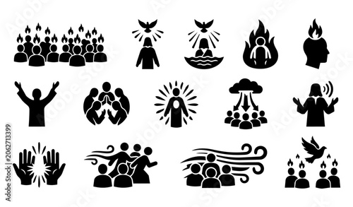 Fotografía Pentecost and Holy Spirit Biblical Scene Silhouette Icon Set