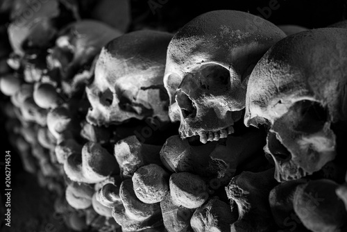 17th-19th CENTURIES OSSUARY IN NAPLES. Carved yellow tuff hill of the Materdei district. It holds the reamins of an estimated 50,000 to 240,000 poorest people died from epidemic.