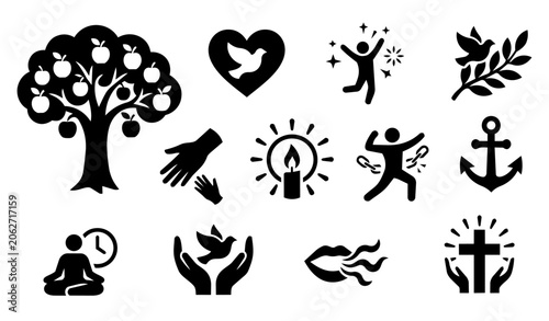 Canvas Print Fruits of the Spirit and Holy Spirit Gifts Silhouette Icon Set