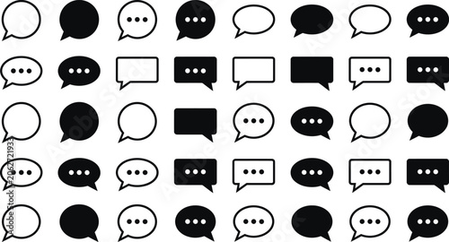 Chat icon set. Collection of outline and filled speech bubbles sign. Messaging symbol for UI, communication apps, and feedback interfaces. Talk pictogram. Text illustration.