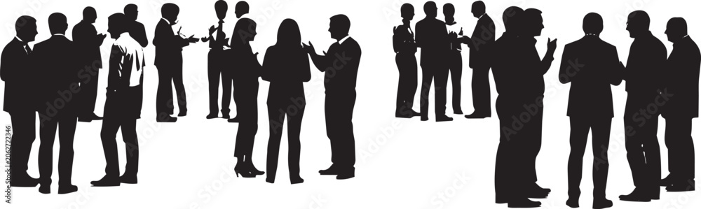 Fototapeta premium Silhouettes of diverse people standing and walking on white background