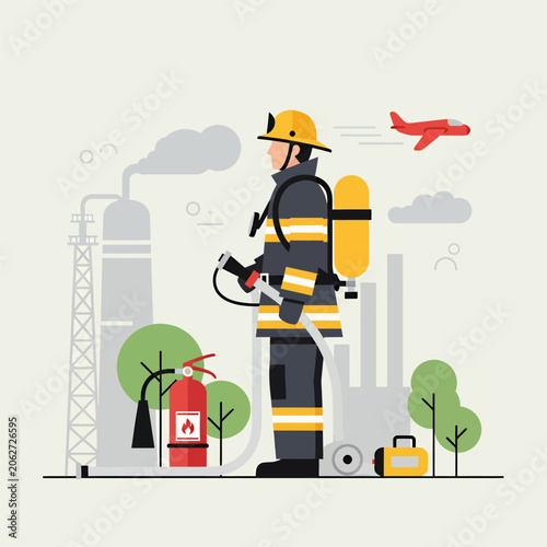 Tableau sur toile Firefighter in action, vector illustration design