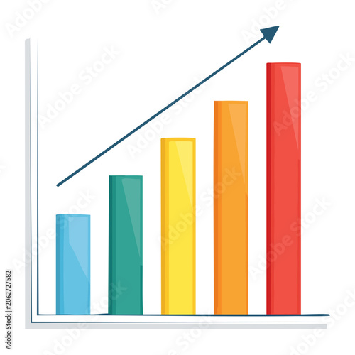 Flat design bar chart with upward trend arrow