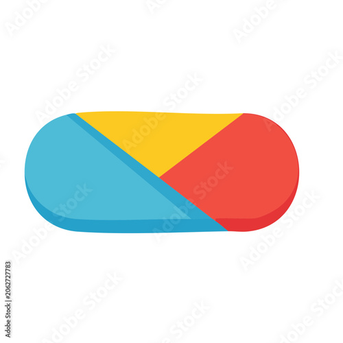 Flat design pie chart with cyan yellow and red segments