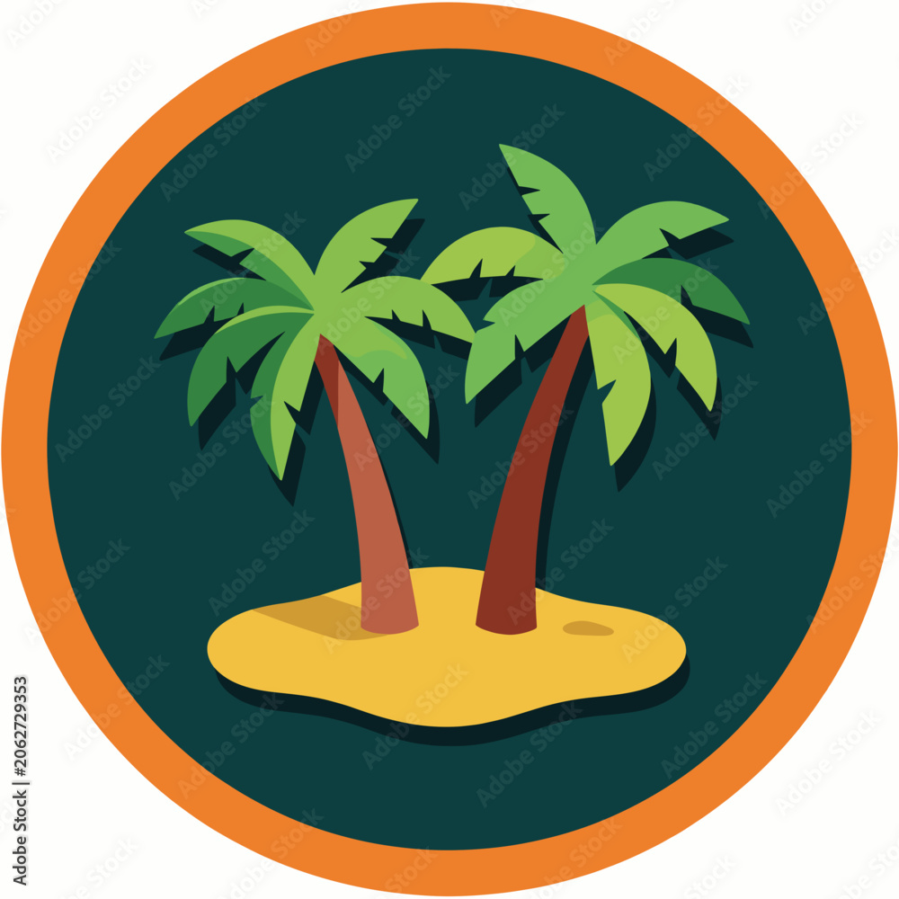 Obraz premium Two Palm Trees on Tropical Island with Orange Border