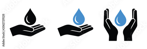 Принти на полотні Save water symbol with caring hands holding a droplet, representing environmental conservation, sustainability, clean water protection, and eco awareness design