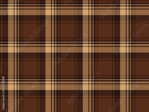 Bold plaid seamless pattern, dark brown and tan check background