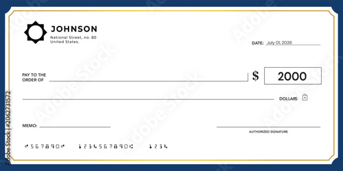 Принти на полотні Large Blank cheque for managing finances, Blank Personal Cheque, Payment by cheque concept