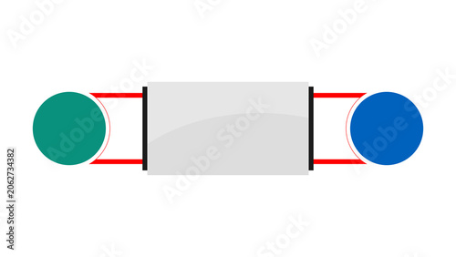 Mechanical connection diagram with green and blue circles and red lines for engineering and