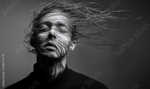 Man with head full of messy lines, Generative AI
