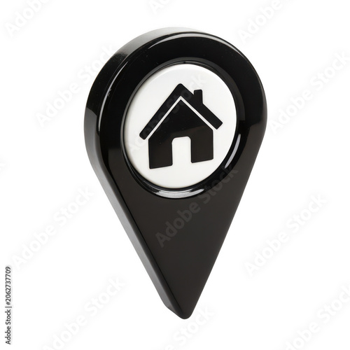 Black location pin icon with house symbol