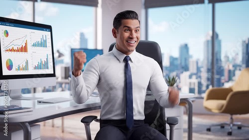 Businessman Celebrating Success in Office.