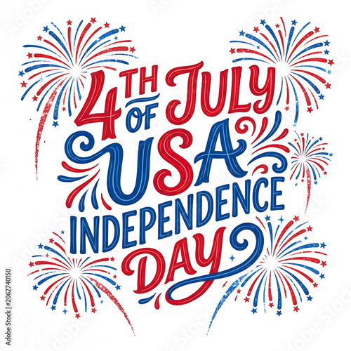 Celebratory 4th of July USA Independence Day design featuring fireworks and patriotic text.