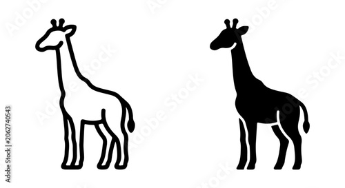 Canvas Print Giraffe Icons, Silhouette and Outline Vector Graphics, Safari Animal Symbols, Wi