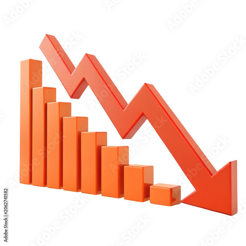 Downward sloping red and orange bar chart with arrow