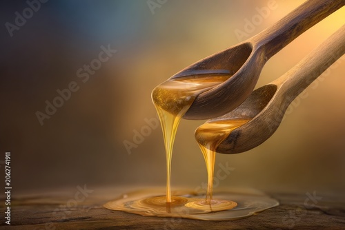 Artisanal Walnut Oil Dripping from Wooden Spoons Highlighting Cold-Pressed Extraction Process